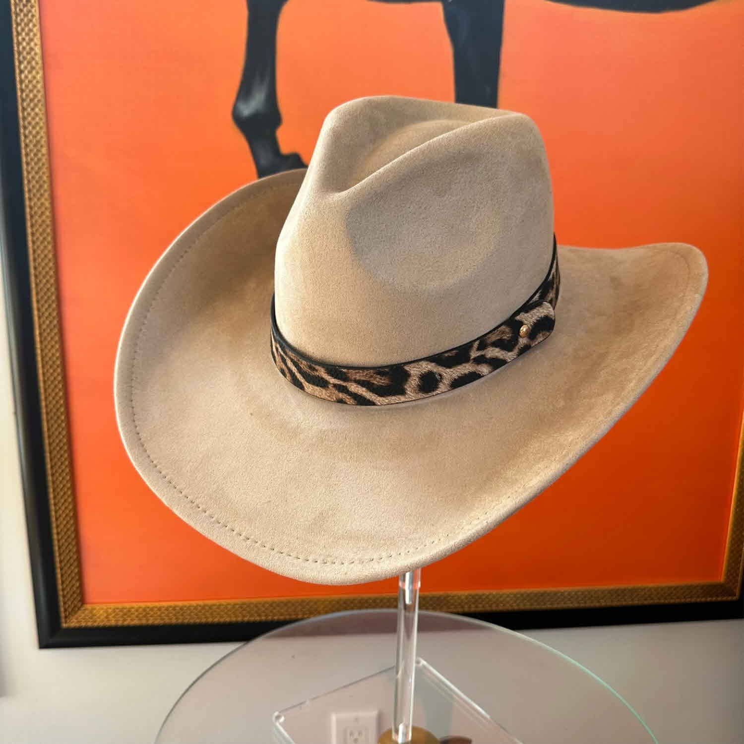Bella Betty - Wholesale Cowboy Hat - Women's - Fashion Vegan Suede Cowboy hat  W/ Leopard Belt 15