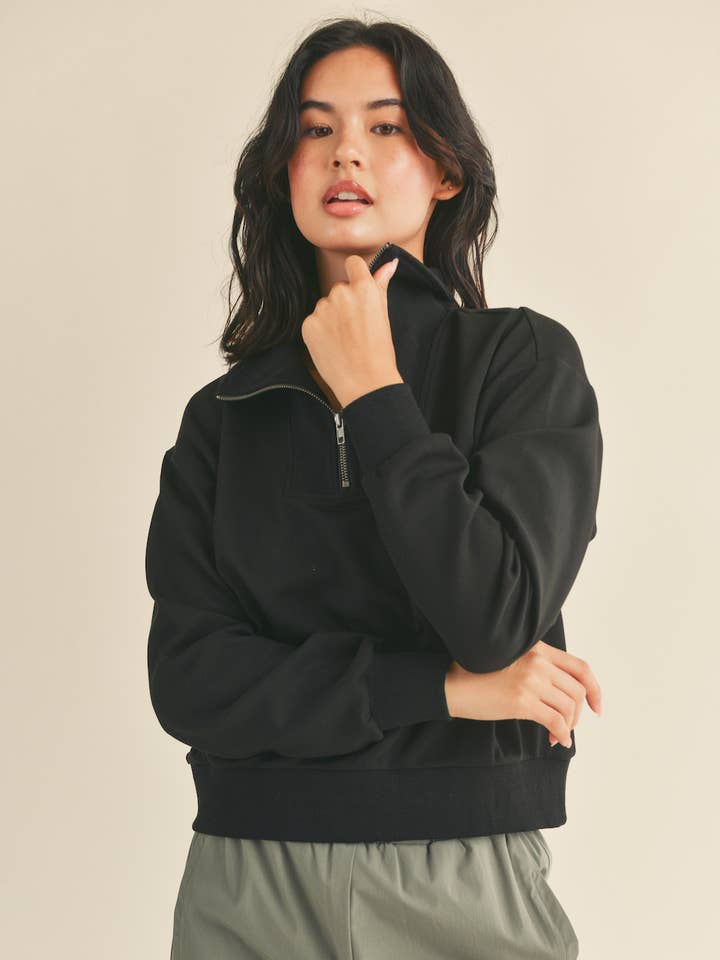 Black Soft Half Zip Pullover for wholesale on Faire