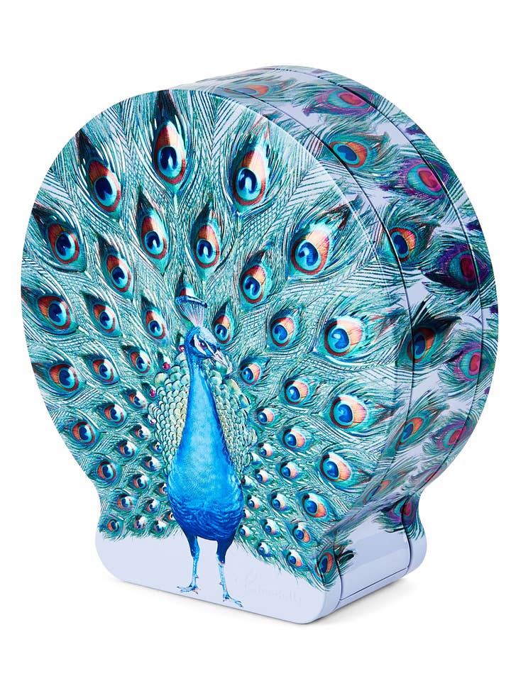Royal Peacock Gift Tin with Shortbread Petticoat Tail for wholesale by Churchill's Confectionery