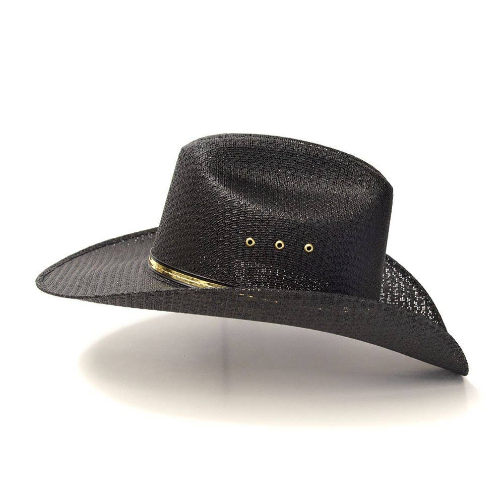 Western Express - Wholesale Cowboy Hat - Unisex - Black Straw Western Cattleman Hat with Gold Hat Band5