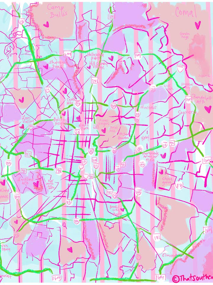 San Antonio City Map- Pink for wholesale by That Southern Draw