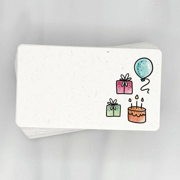 Éléments d'anniversaire colorés - Mini-cartes de correspondance (paquet de 56) pour la vente par Lemon Doodle