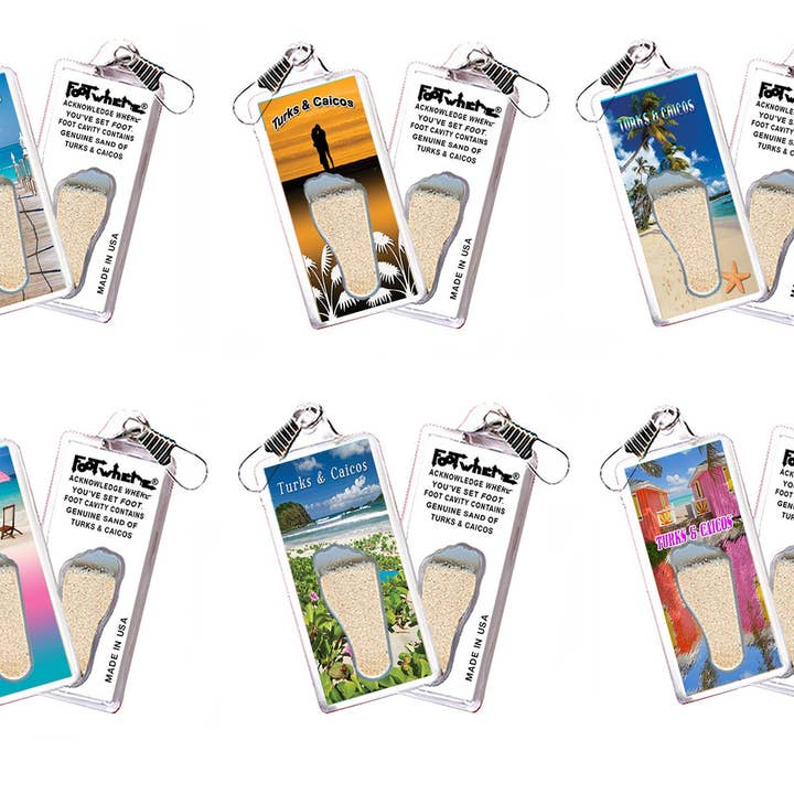 Turks & Caicos FootWhere® Souvenir Zipper-Pull. 72 pieces/6 assorted styles. for wholesale by FootWhere- USA Group, Inc.