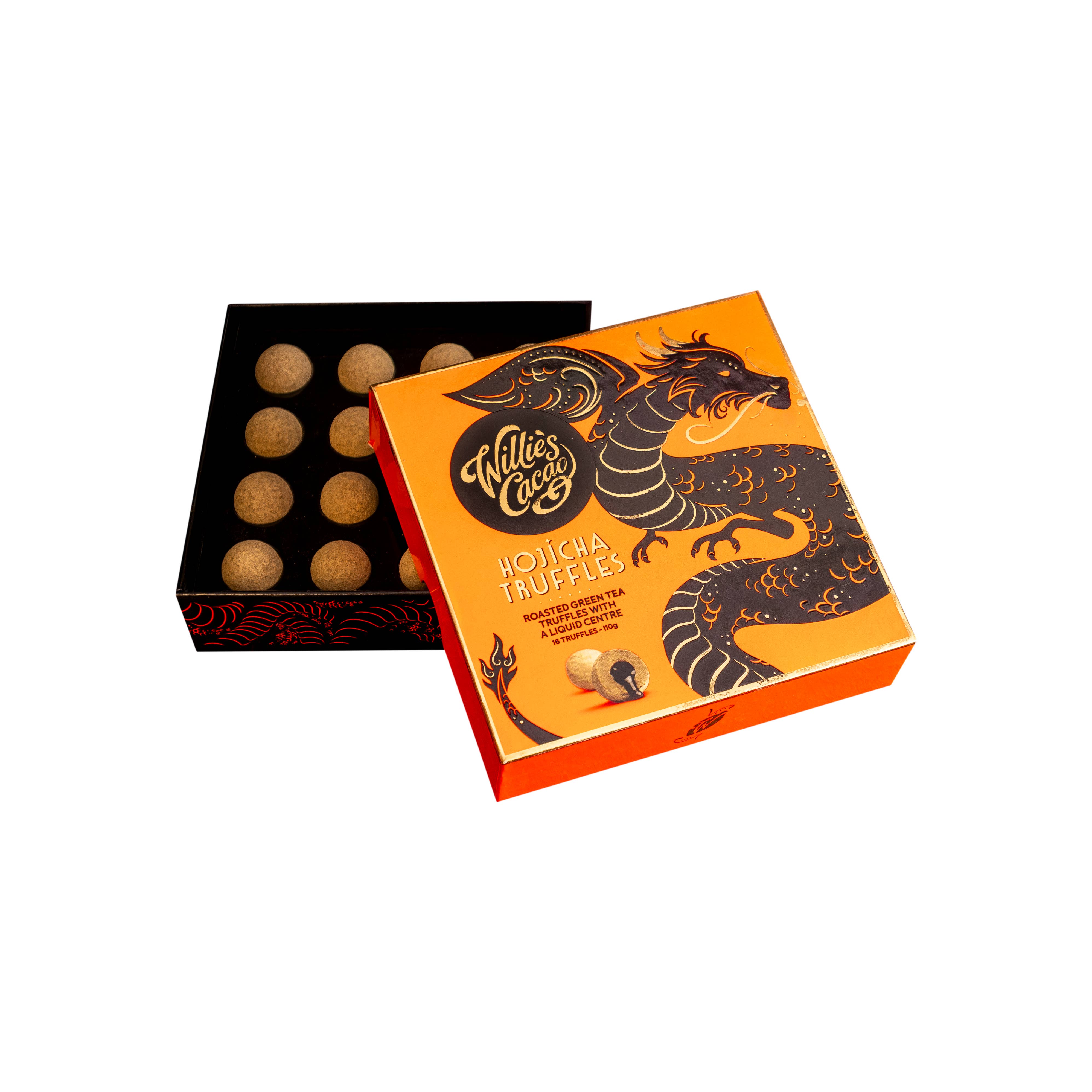 Willie's Cacao - Wholesale Chocolate box - Hojicha Truffles with soft centre. Caramel notes. x16 110g