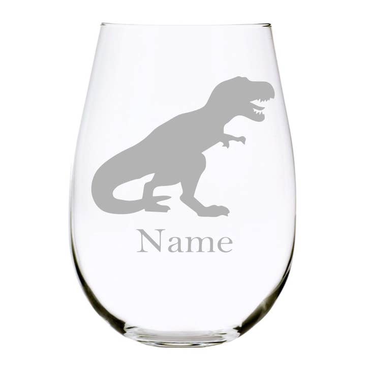 Dino com nome 17oz. Copo de vinho sem degrau Lead Free Cristal por atacado de C&M Personal Gifts