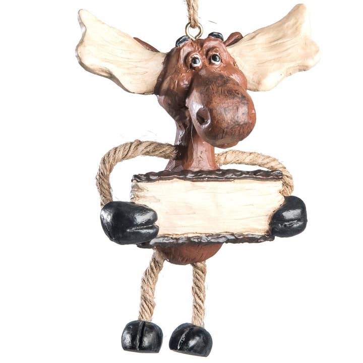 Bac 205 Large Moose Ornament with Sign for wholesale by J Devlin Glass Art & Bert Anderson Collection