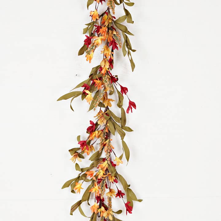 Impressive Enterprises, Inc. - Wholesale Bunting/Garland - 530161- 4ft Garland-Orange Burgundy wild flower with heather2