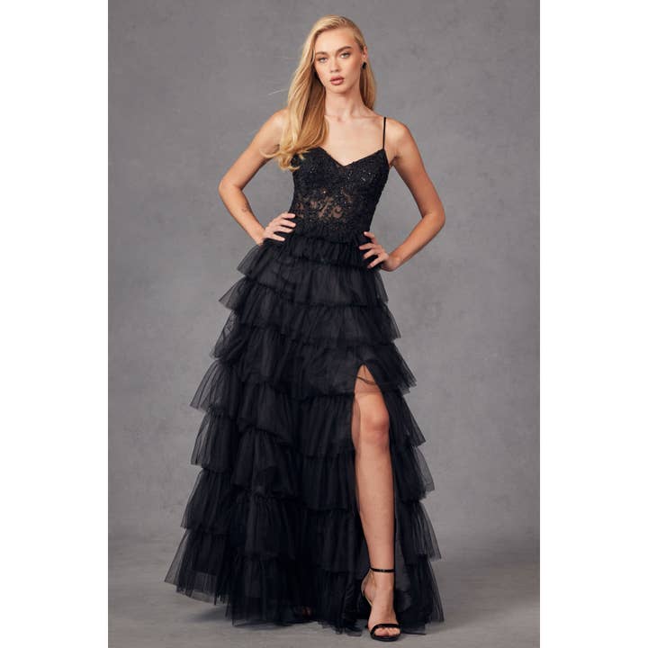 Juliet - Wholesale Dress - Women's - JT2451S RUFFLE TULLE WITH A LACE CORSET BODICE AND LACE UP B19