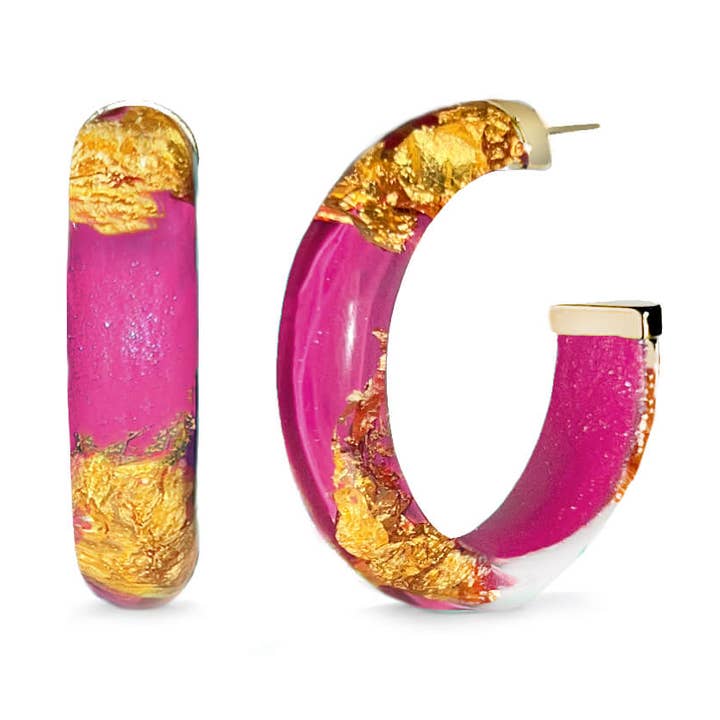 1.5" Dahlia 24K Gold Leaf Hoops for wholesale by Gold & Honey