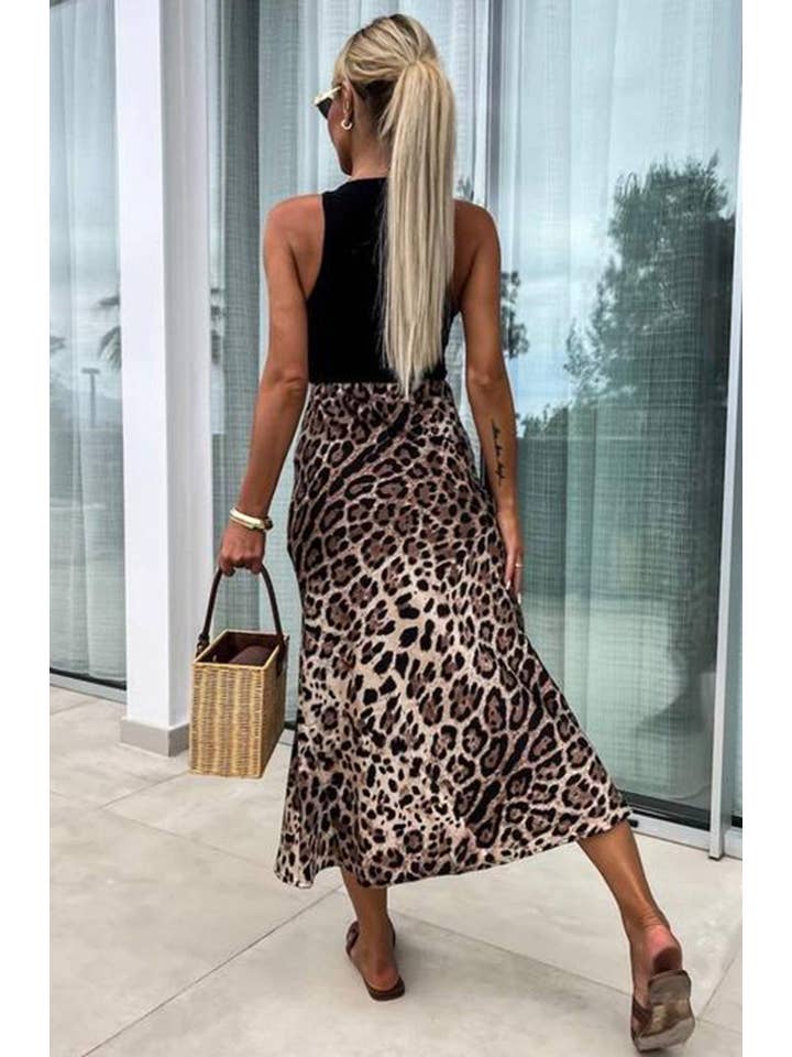 Zara Satin Leopard Print Midaxi Skirt-Dark Brown for wholesale on Faire2