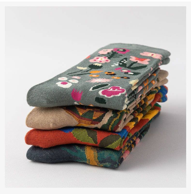Tourtiwi - Vente Chaussettes – unisexe - Chaussettes vintage à plantes florales, chaussettes en coton, chaussettes longues6