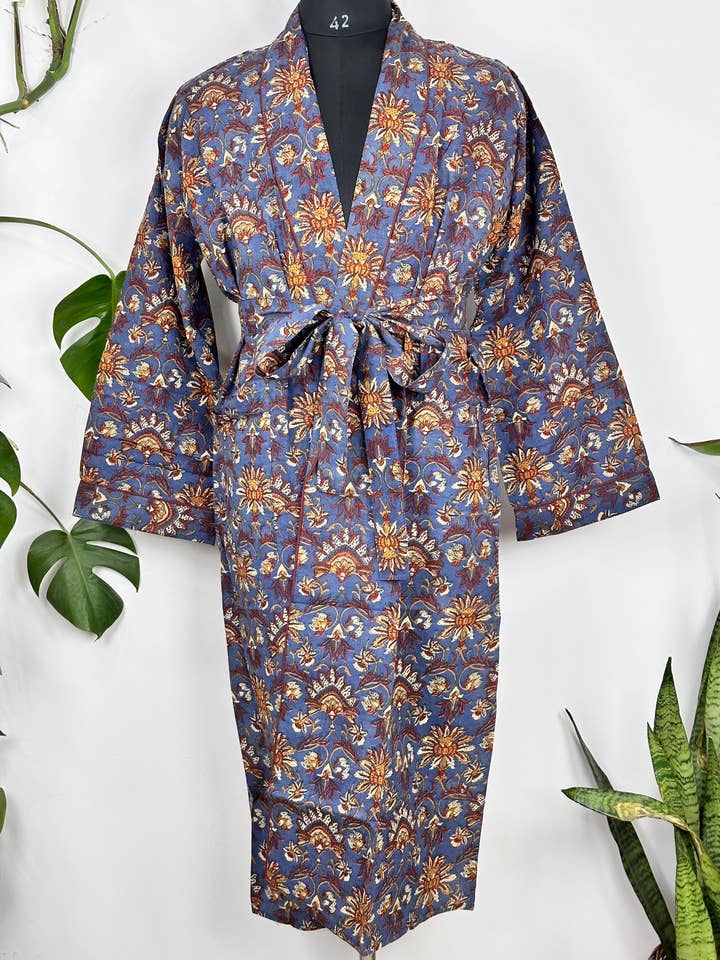 Funky House Robe Kimono aus Baumwolle für Herren | Royal Indigo Blue Exo für den Großhandel von The Eastern Loom