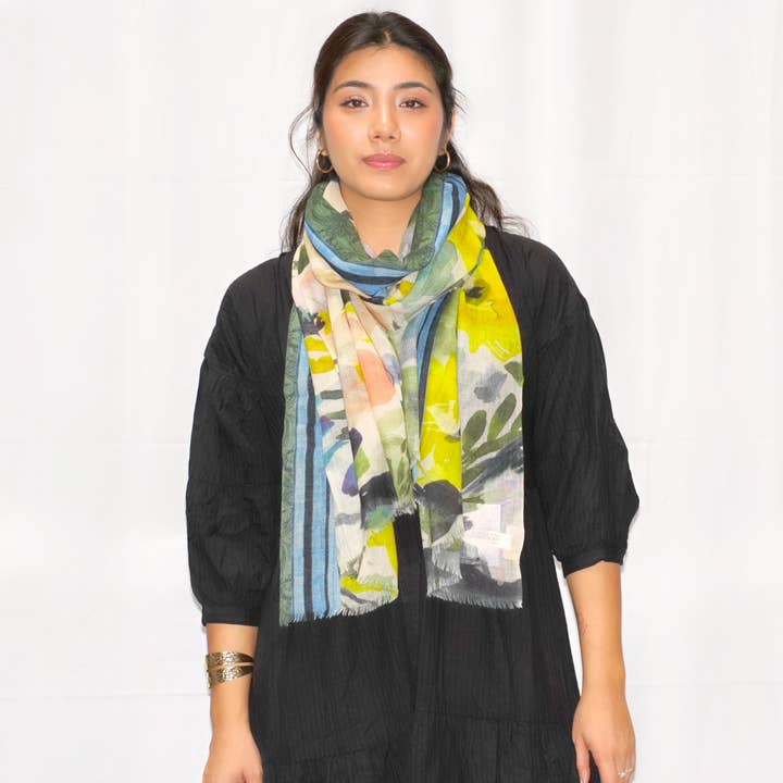 Dolma - Wholesale Scarf - Women's - Wool/Silk Blend Printed Scarf-Blue green2
