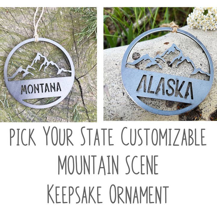 State MOUNTAIN Customizable Raw Steel Ornament for wholesale by BE Creations & Designs, Inc.