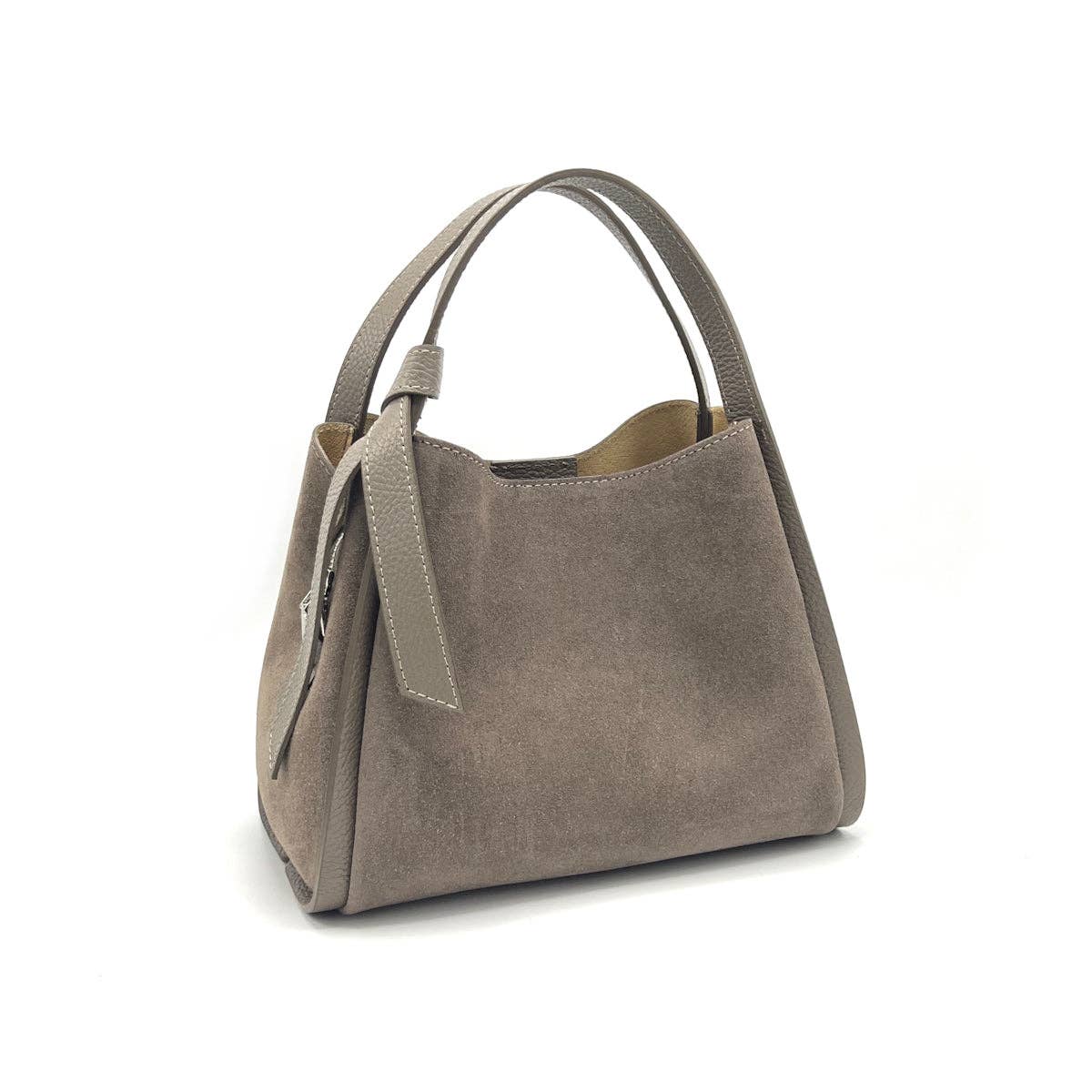 Suie Valentini srl - Wholesale Top Handle Bag - Women's - Suede leather handbag with crossbody strap, Made in Italy, art. 1126382