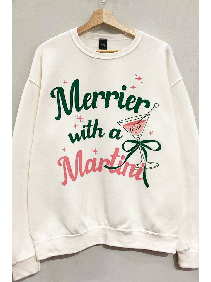White Merry Martini Christmas Sweatshirt for wholesale on Faire