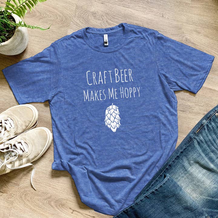 Moonlight Makers - Wholesale Screen Printed T-Shirt - Men's - Craft Beer Makes Me Hoppy - Funny Men's Tee - Hops, Pun