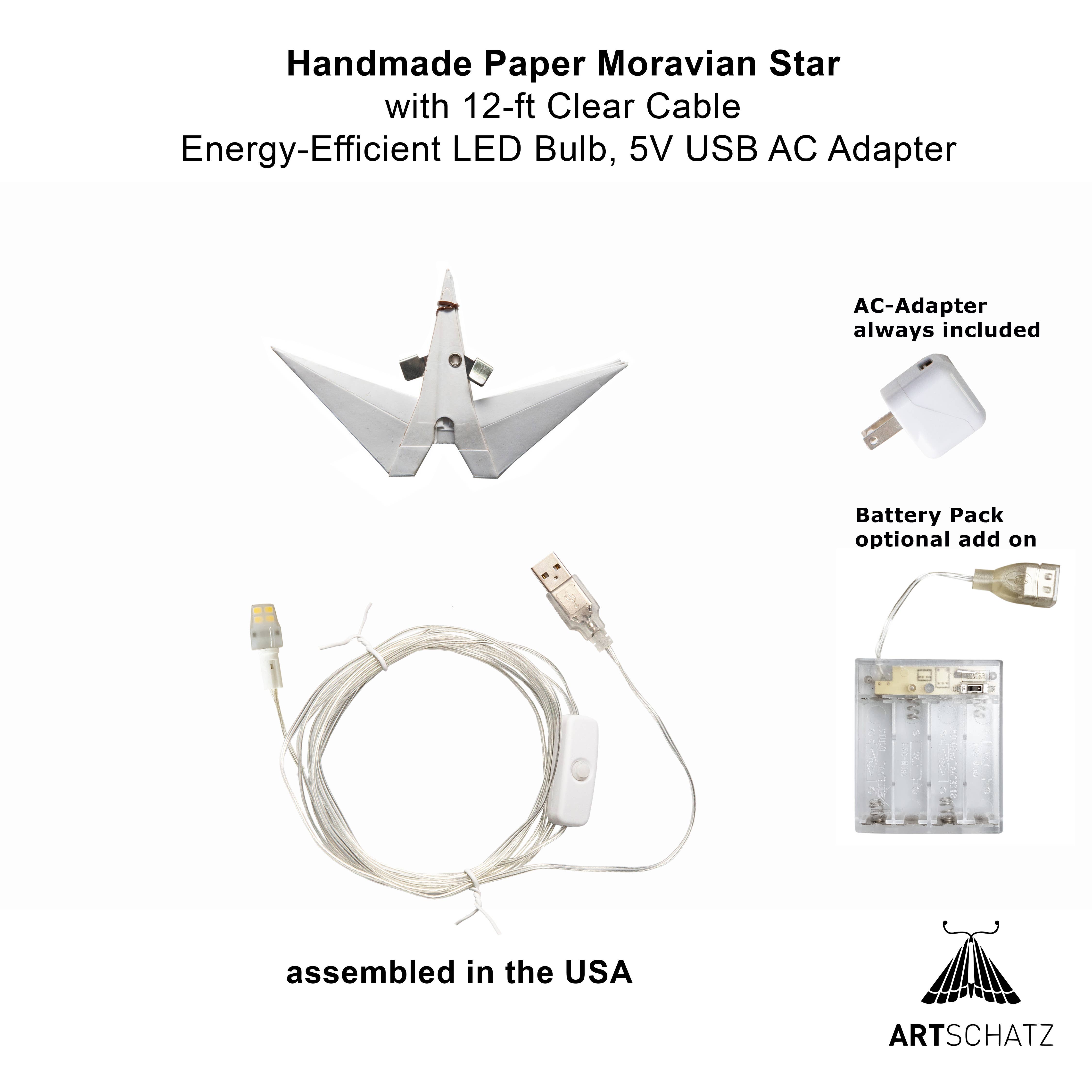 Artschatz LLC – Lampião/candeeiro de papel por atacado – Lanterna de Estrela Morávia Mini de Papel Branco, 19 Pontas, 18 cm2