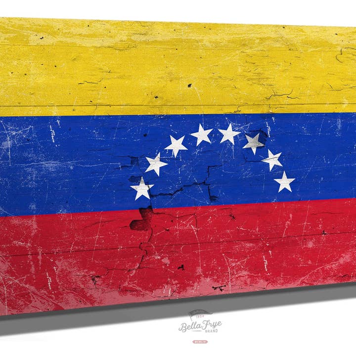 Venezuela Flag Wall Art - Vintage Venezuela Flag Sign Weathered Wood Style on Canvas for wholesale by Bella Frye