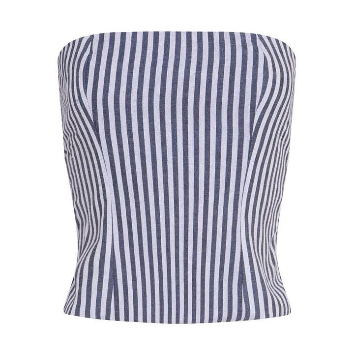 Corsetto senza spalline a righe blu e bianche per la vendita all'ingrosso da parte di London Atelier Byproduct