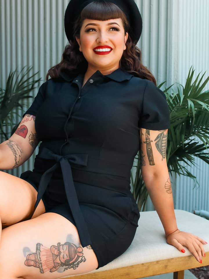 Black Stretchy Romper With Belt for wholesale by Hemet