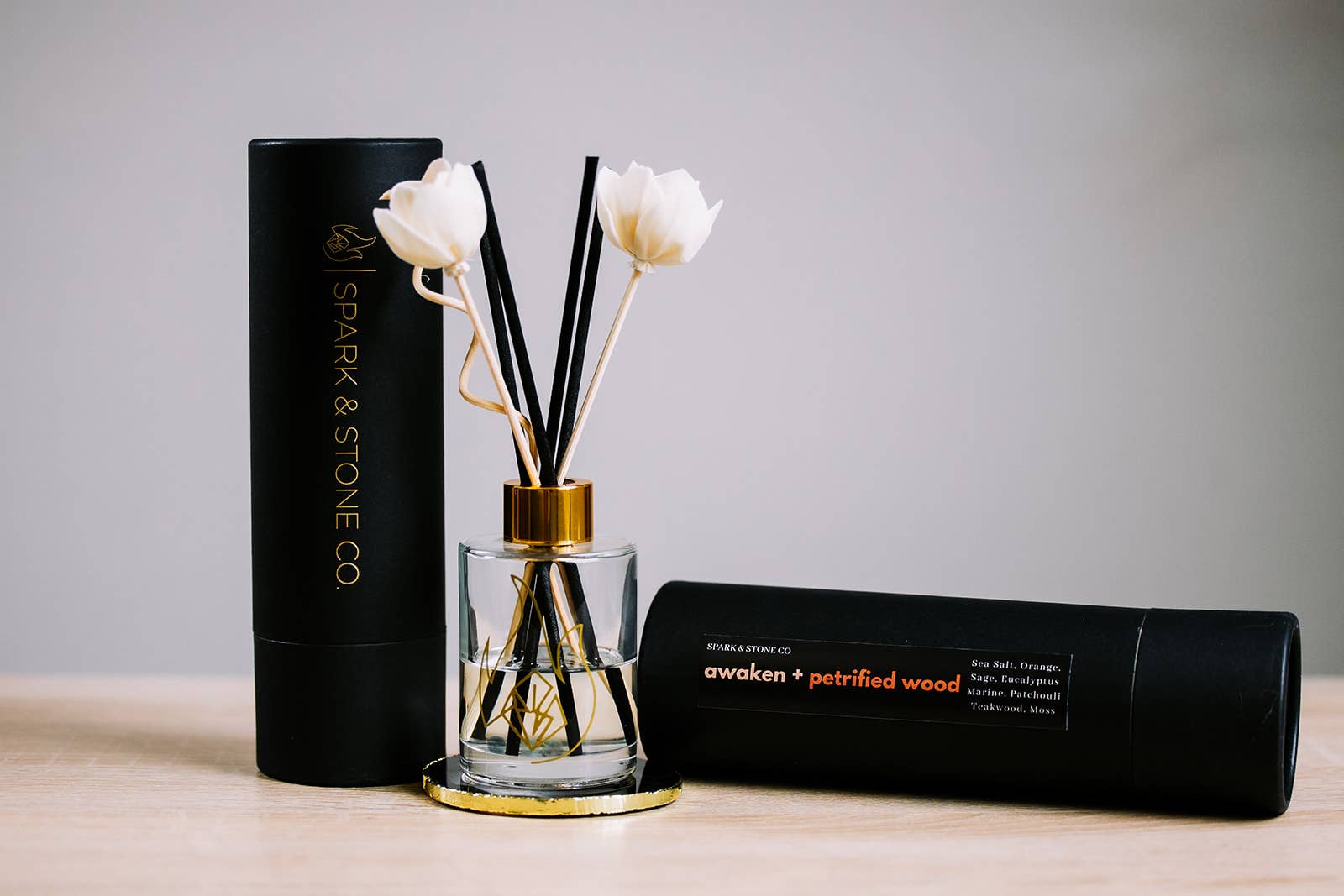 Spark & Stone Co - Wholesale Reed Diffuser - Awaken + Petrified Wood Reed Diffuser2
