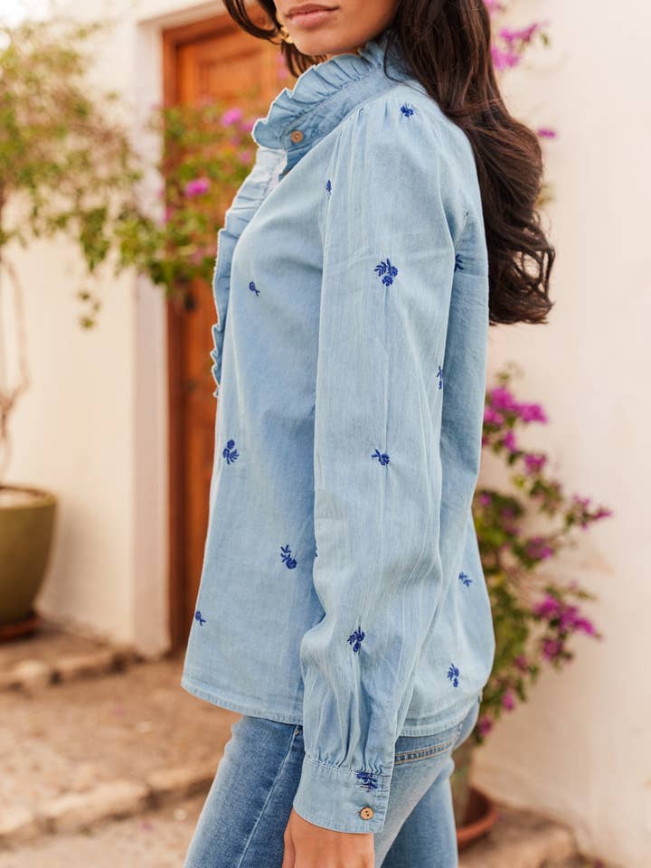 ONADO – Camisa com botões no colarinho – Mulher por atacado – Camisa de algodão bordada floral Azura2