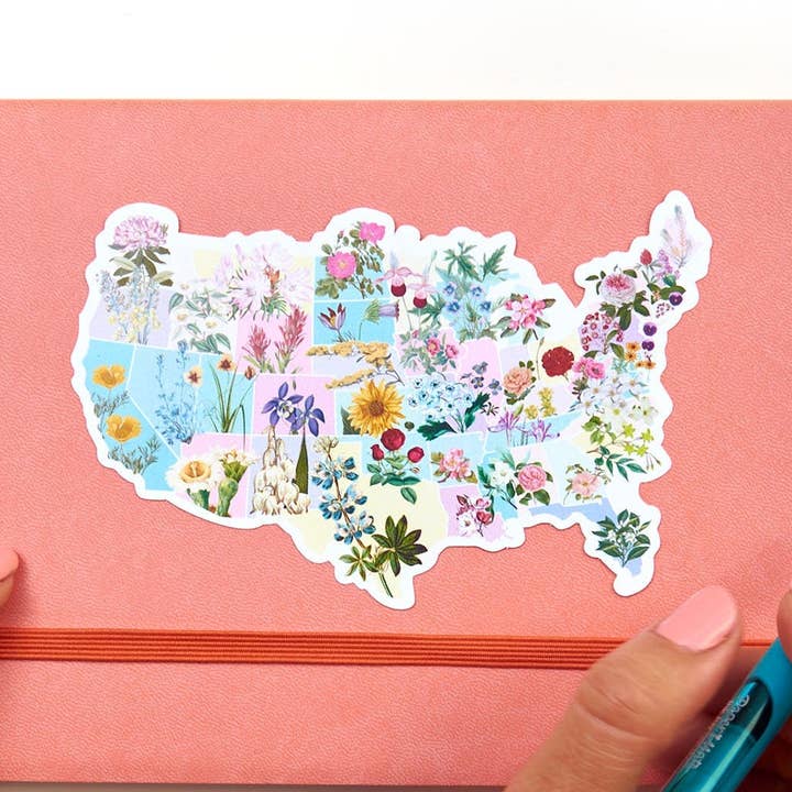 USA States Flower Map Sticker voor wholesale door PRRINT!