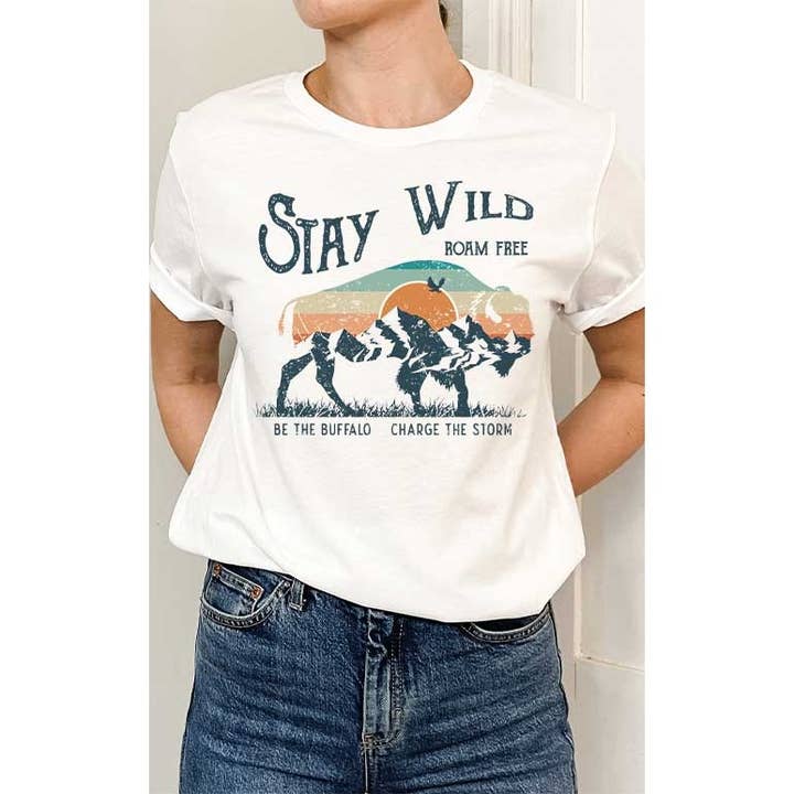 Maglietta con grafica vintage Stay Wild Buffalo per la vendita all'ingrosso da parte di Select Apparel