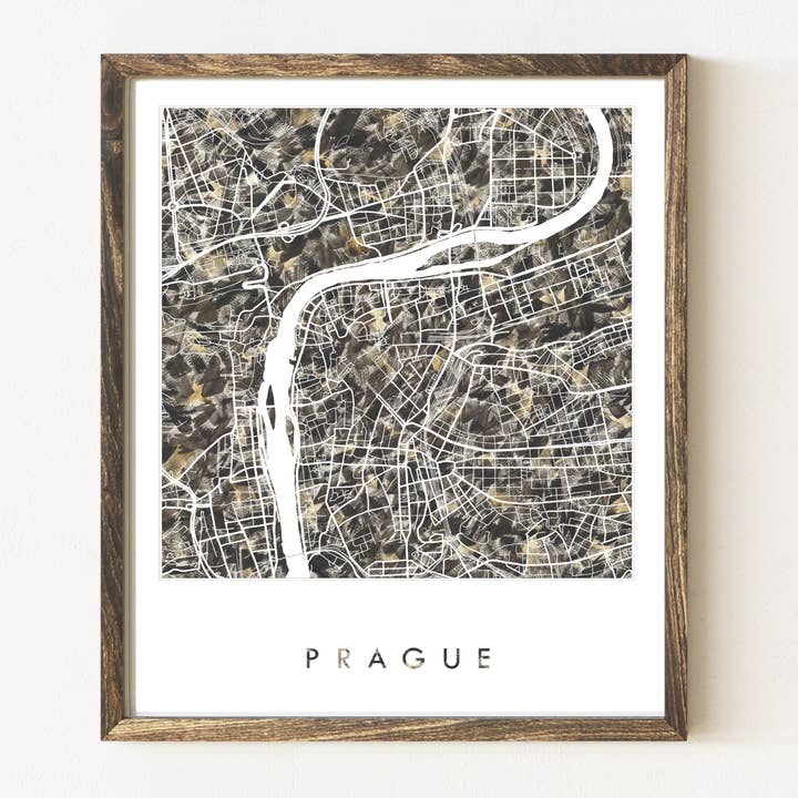 Prague Czech Republic Painted Map ART PRINT for wholesale by Turn-of-the-Centuries