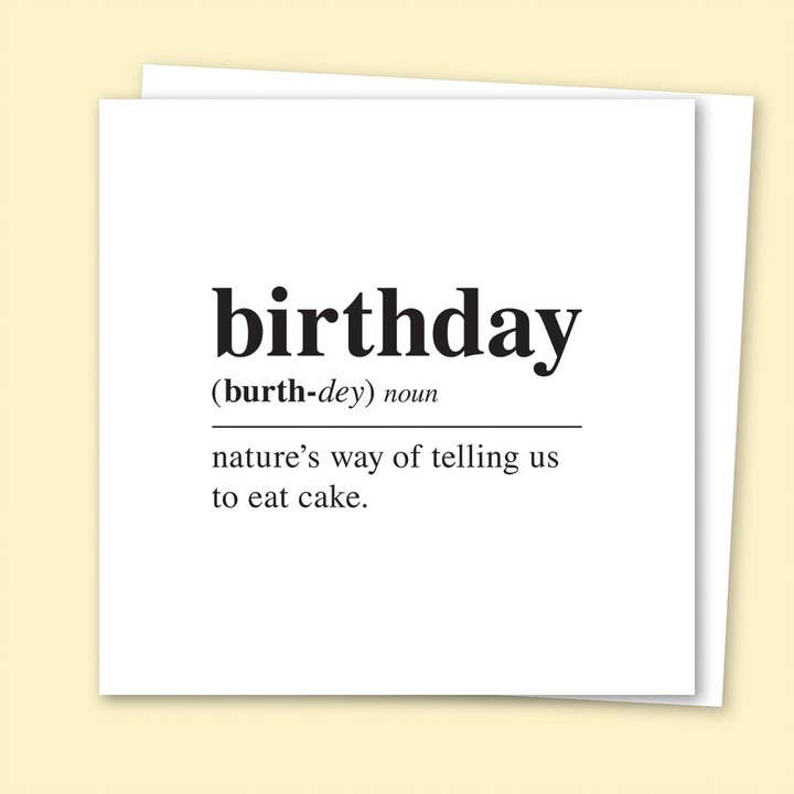 Birthday: Dictionary Definition Greetings Card for wholesale by Pom Pom Store