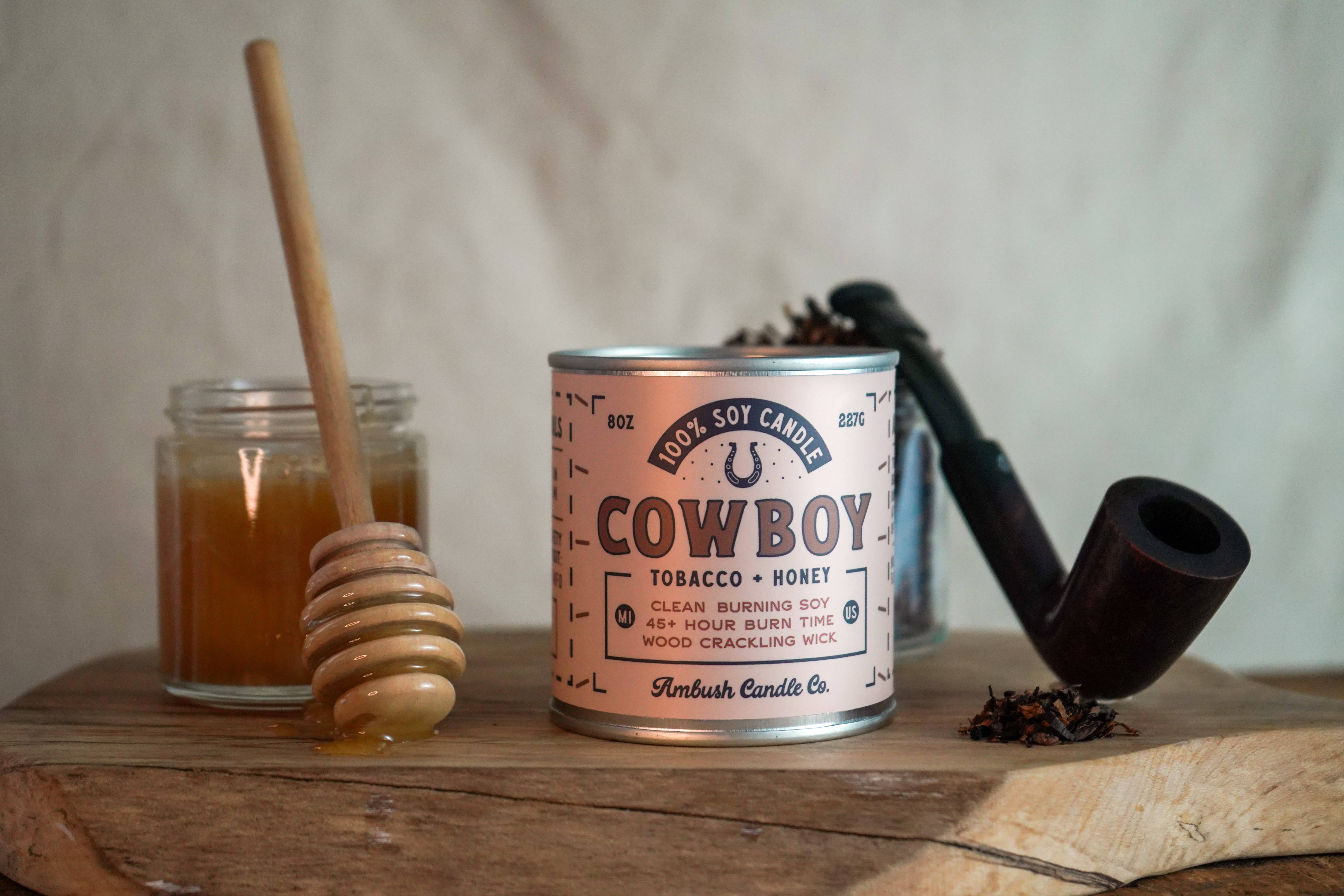 Ambush Candle Co. – wholesale Jar/filled candle – Cowboy | Tobacco + Honey 8oz Soy Candle10