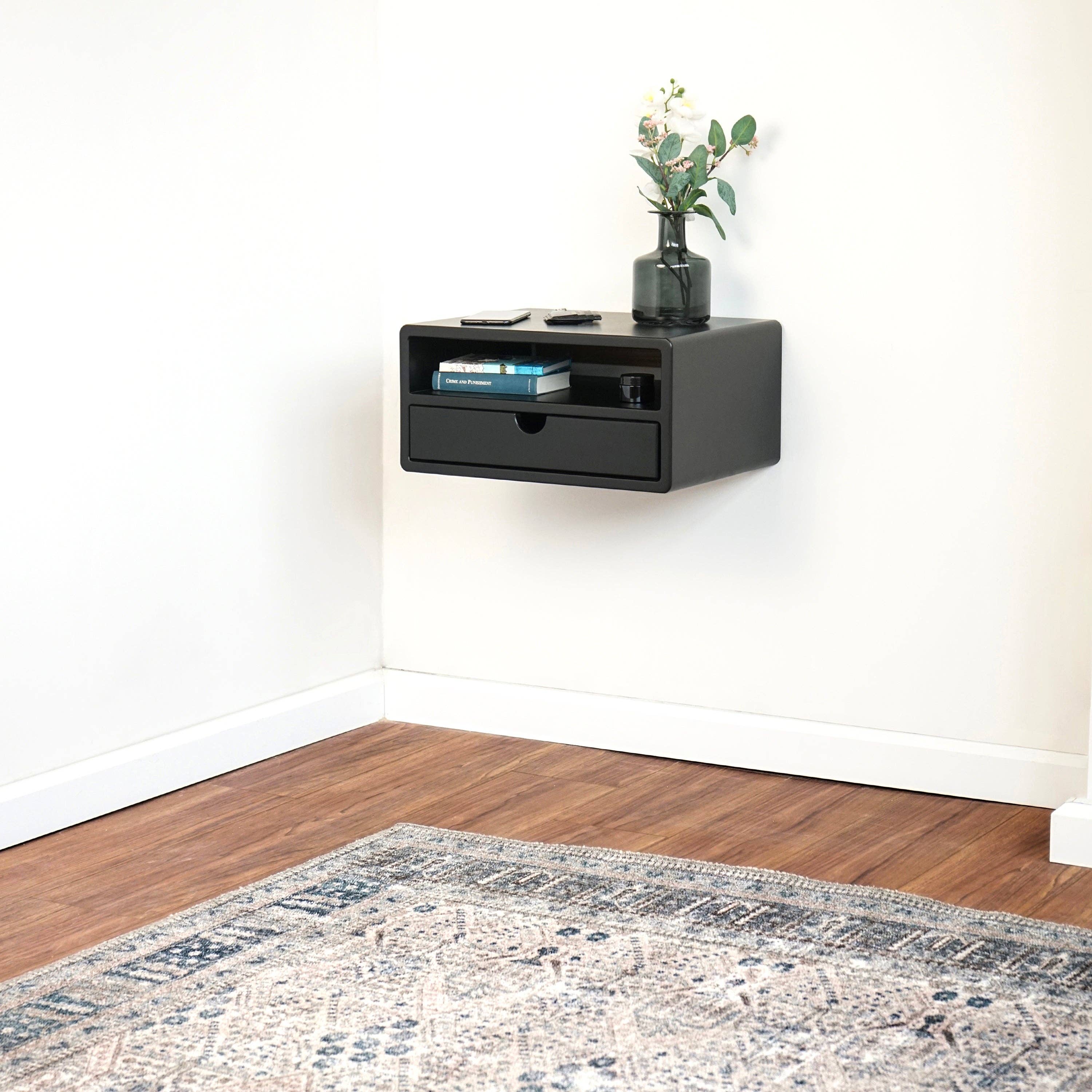 Ultimate Premium Products - Vendita all'ingrosso Mobile per camera da letto - Comodino galleggiante nero - Comodino a parete con cassetto8