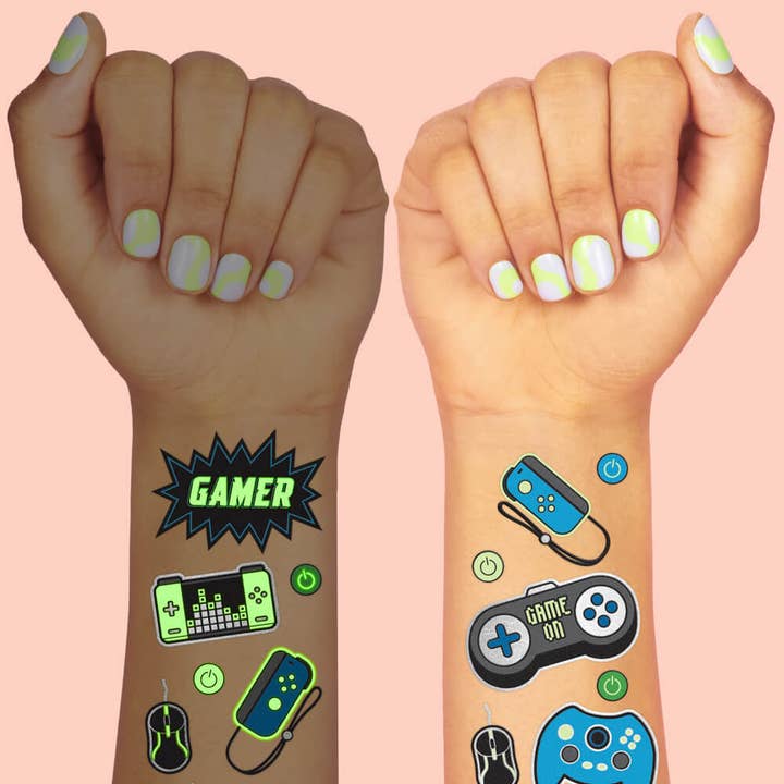 Petit Fetti - Vente Tatouage temporaire – enfant - Tatouages temporaires Gamer Glow In The Dark pour enfants, activité, faveur