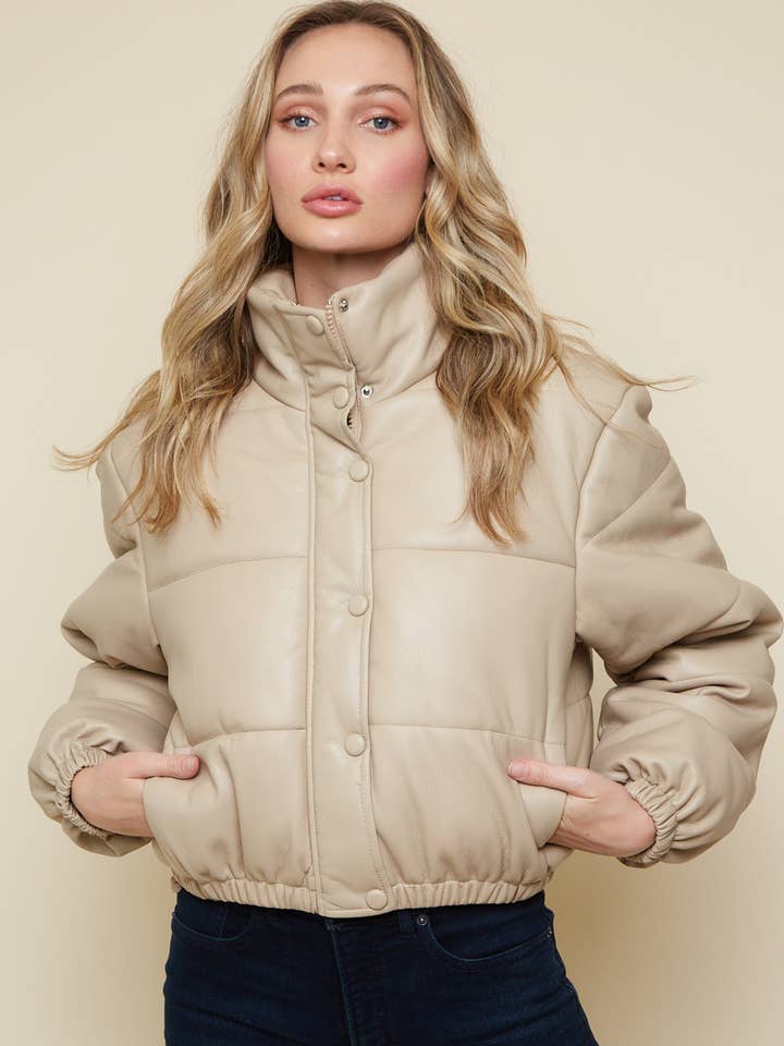 DOUDOUNE ZIPPÉE EN SIMILICUIR BRUN SIJ5169A pour la vente par Saints & Hearts