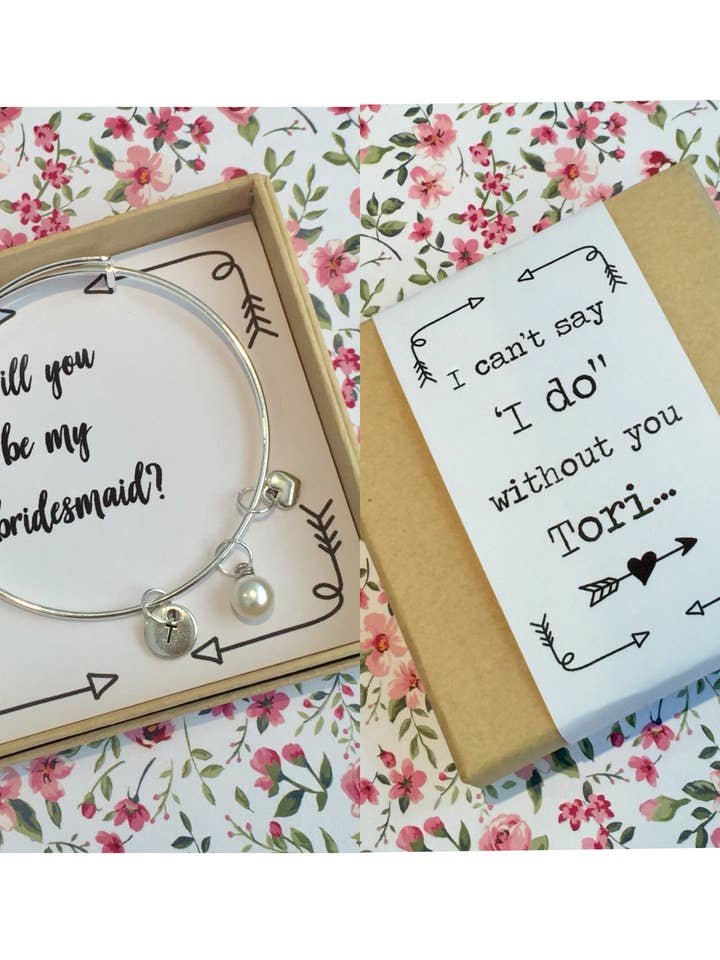 Bridesmaid Charm Bangle with Personalised Gift Box for wholesale by Mermaid Marys