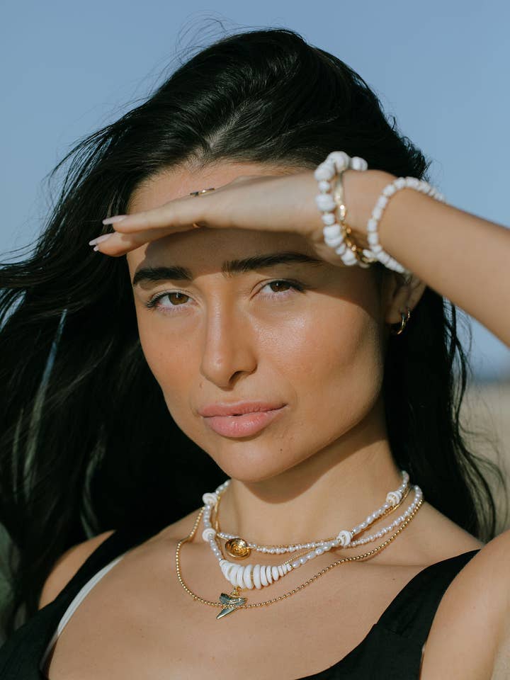 Gold Puka Shell Pearl Bead Necklace - Maka for wholesale by Ke Aloha Jewelry