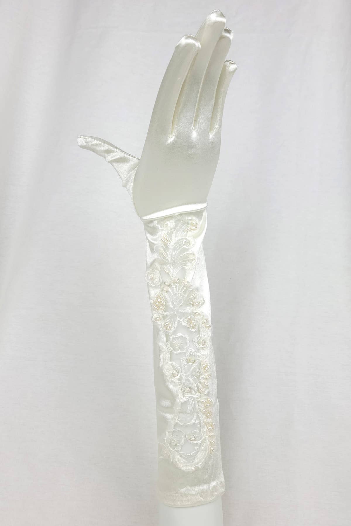 Chicas - Wholesale Gloves – Women's - Pair of Satin Lace Gloves With Pearls and Beading G42910BL6