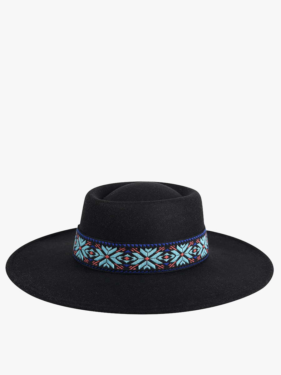 Jen & Co. - Wholesale Fedora - Women's - HAT2191 Mirta Aztec Trim Wide Brim Fedora0