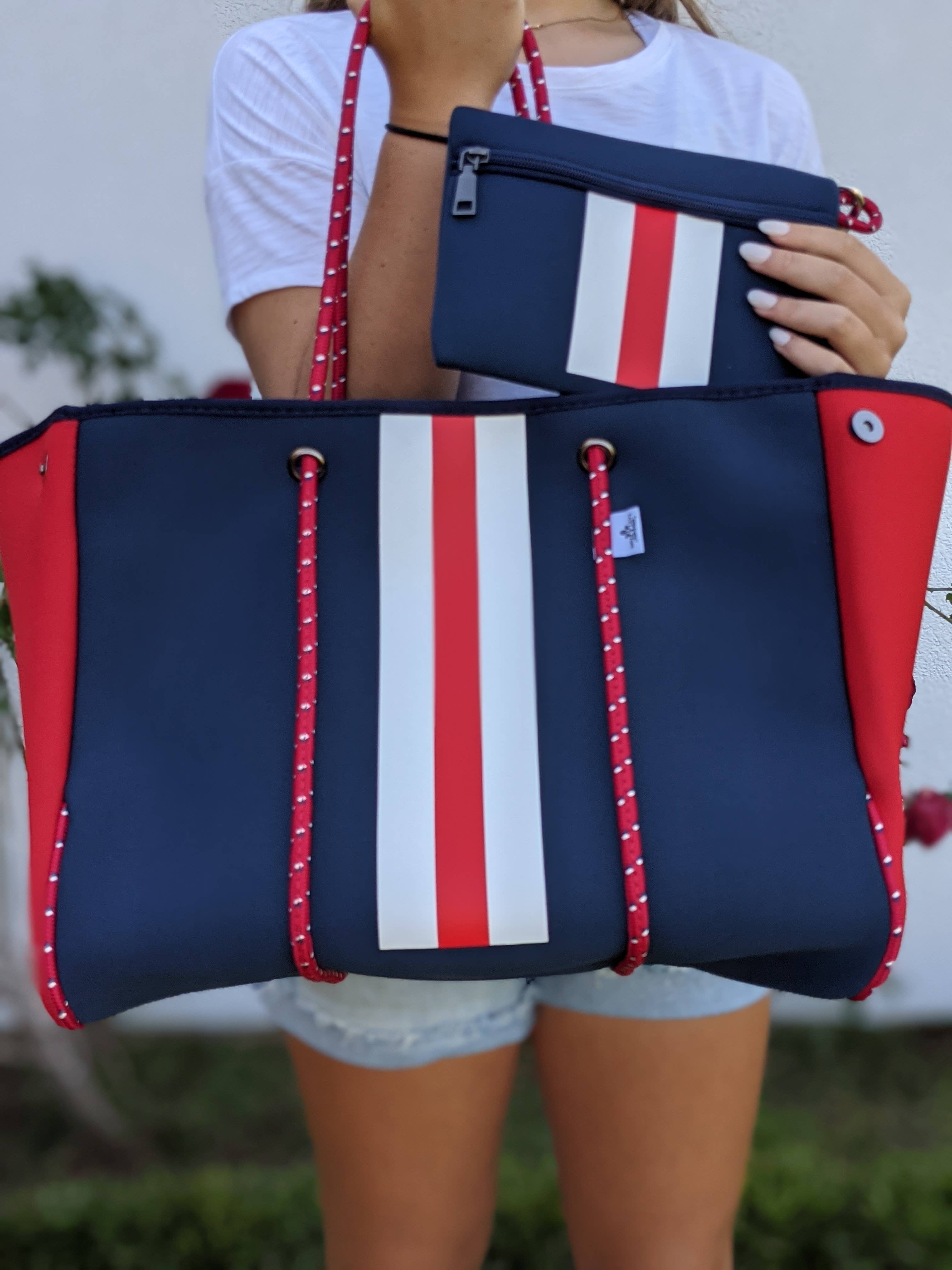 Sugar Lily's - Wholesale Tote Bag - Women's - Sugar Lily's- Neoprene Spirit Collection-Big Navy & Red1