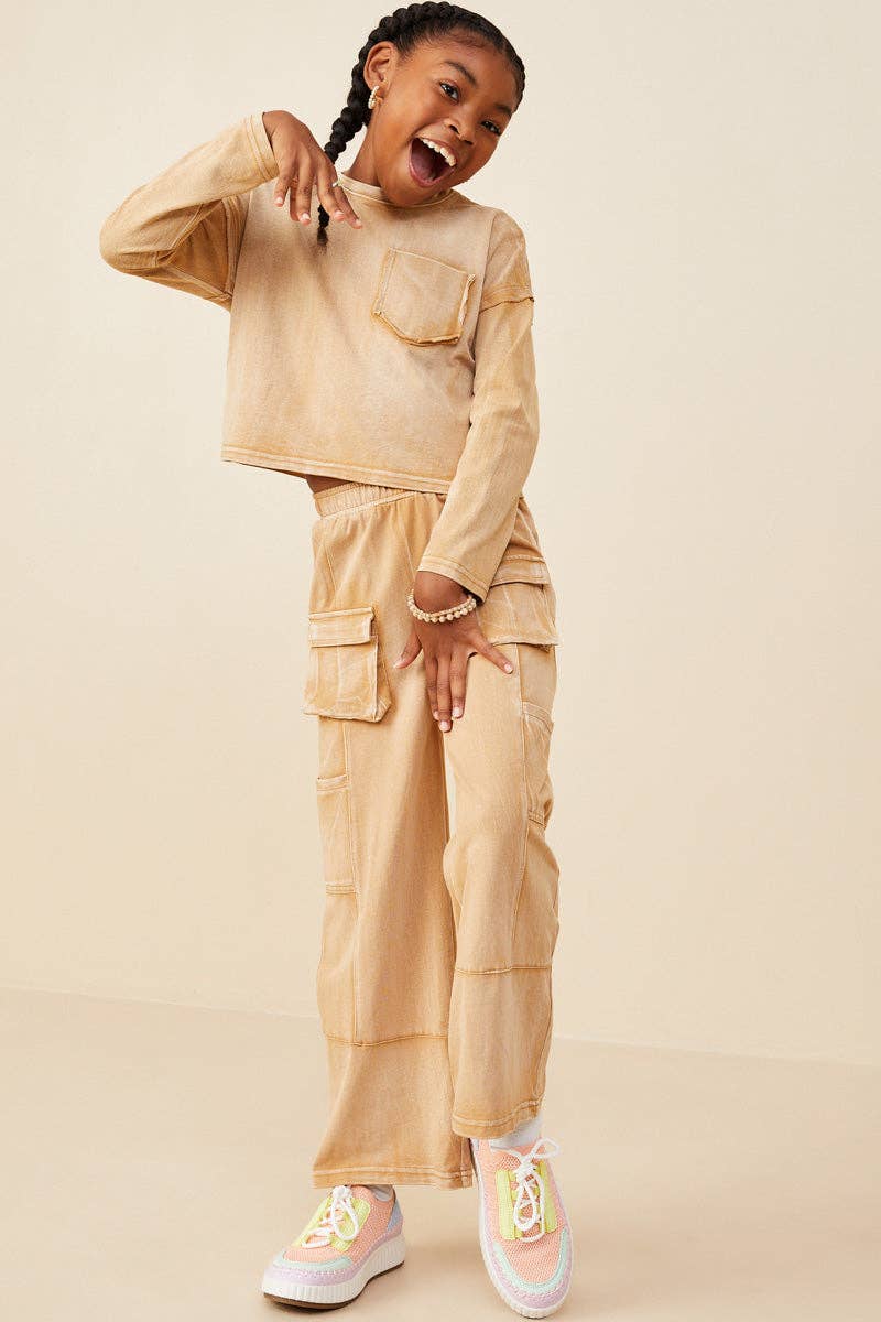 Hayden LA - Wholesale T-Shirt - Kids - Girls Washed Chest Pocket Long Sleeve Knit T Shirt2