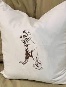 Tyrannosaurus Rex Dinosaur Pillow With Feather Insert for wholesale by Monique Perry Art