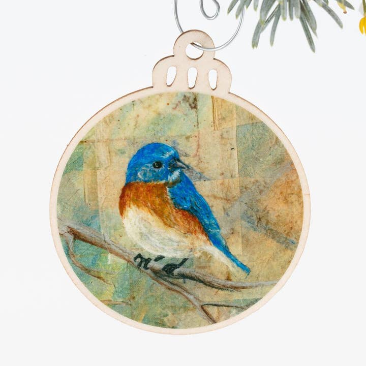 Bluebird Ornament | Christmas Ornament | Bird Ornament | Wooden Ornament | Bird Art | Bird Painting | Gift for Her | Blue Bird Ornament Gift for wholesale by Orphan Girl Fine Art