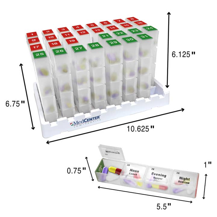 Medcenter Systems - Wholesale Pill Organizer - MedCenter 31 Day XL Pill Organizer with 4 Compartment