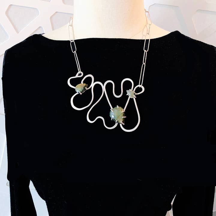 Audacious Studio - Wholesale Pendant/Charm Necklace - Niemeyer Curves Necklace in Sterling and Labradorite1