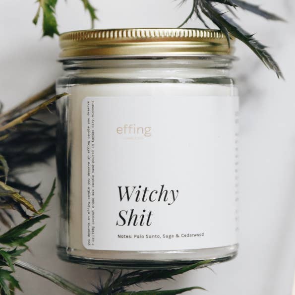 Effing Candle Co. - Wholesale Jar/Filled Candle - Witchy Sh*t Palo Santo, Sage & Cedarwood Wooden Wick Candle0
