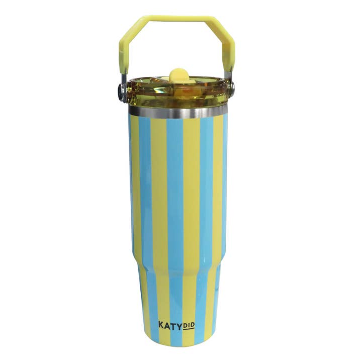 Yellow and Aqua Striped 30 Oz Cabana Tumbler for wholesale by Katydid