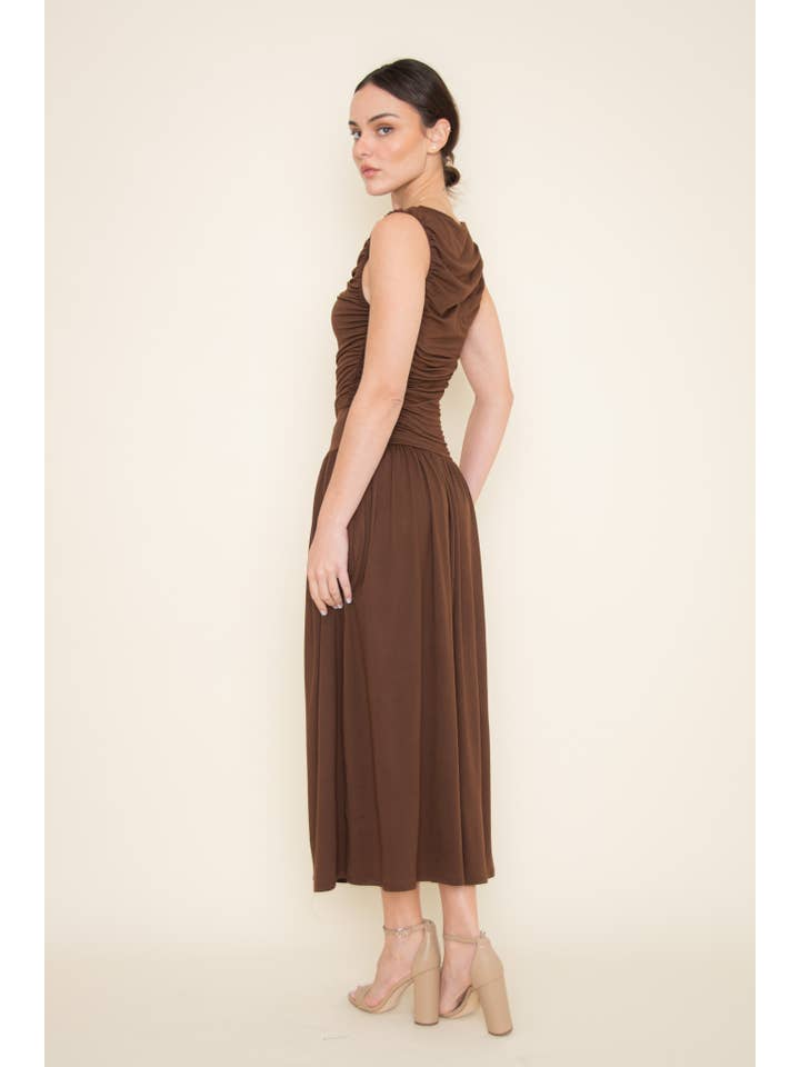 Brown ÄRMELLOSES MAXIKLEID AUS JERSEY-MODAL MIT RAFFUNGEN - DD10171FO für den Großhandel auf Faire5