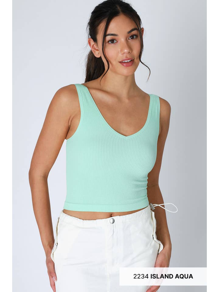 NIKIBIKI – Top de malha - Mulher por atacado – NS7575 - Top recortado canelado com decote em V8