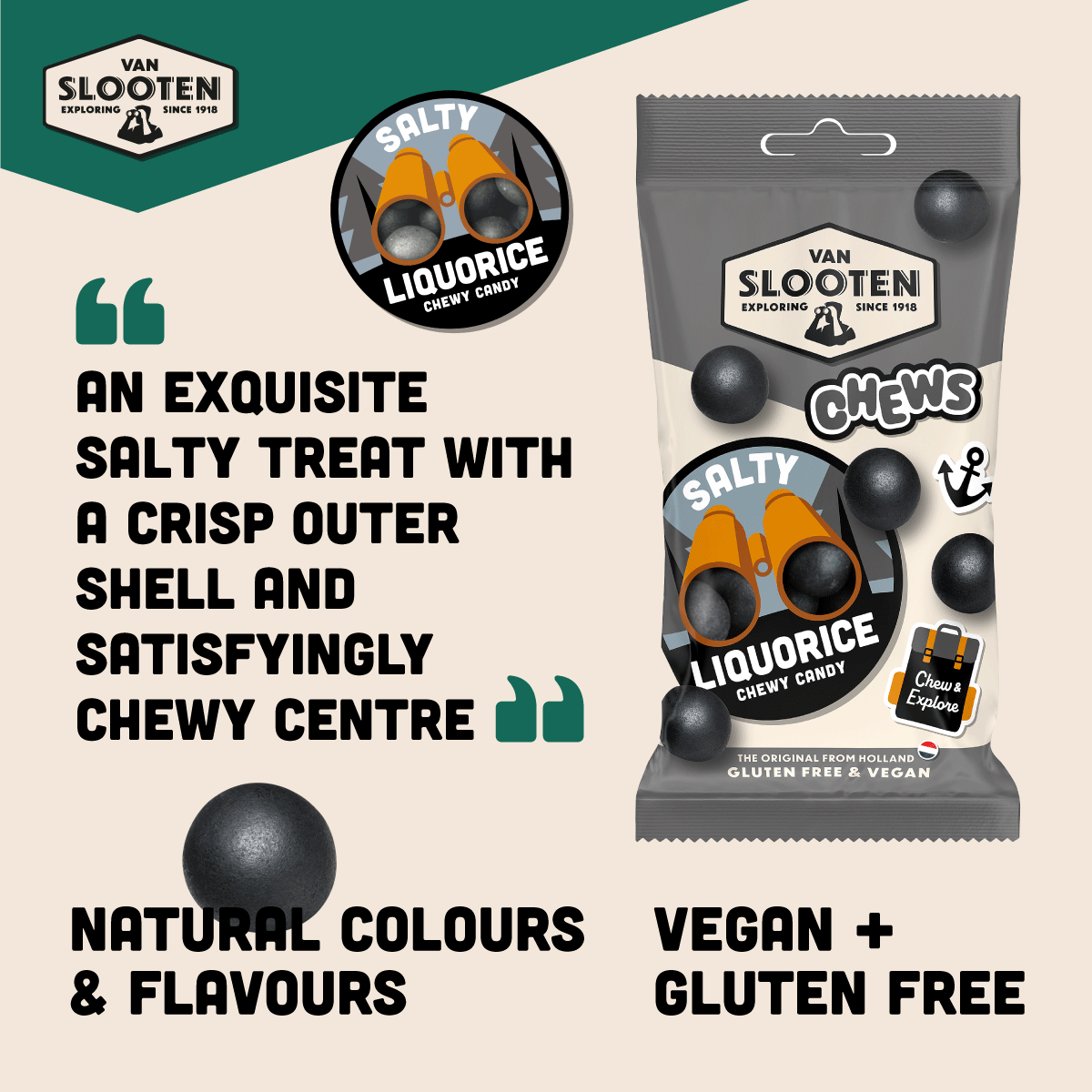 Van Slooten – wholesale Liquorice – Van Slooten Salty Liquorice Chewy Candy 60g x48  2